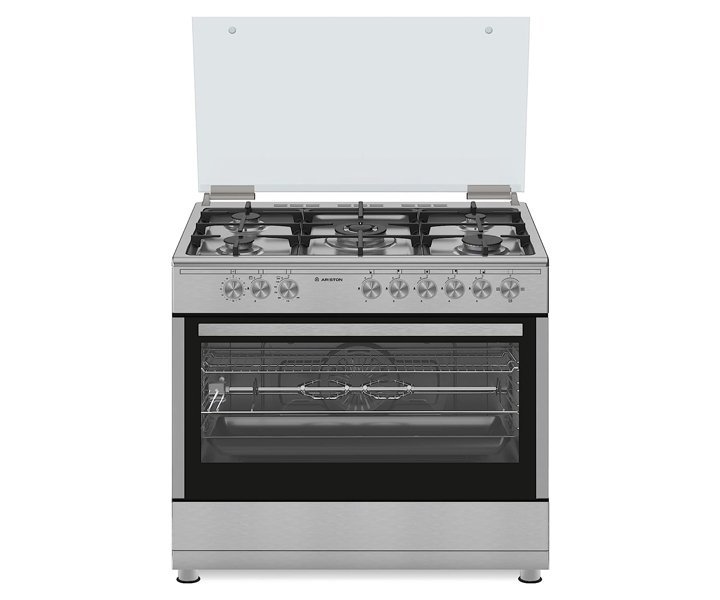 Ariston 90×60 cm 5 Burners Freestanding Gas Cooker With Convection Oven Single Hand Automatic Ignition Model- AM9GC6KCX/MEA | 1 Year Full Warranty