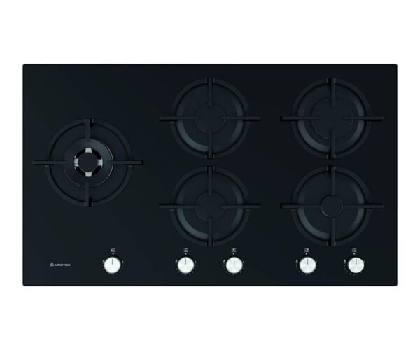 Ariston Built In 90 cm 5 Burner Gas Hob Electronic Knob Control Cast Iron Pan Support Triple Crown Model- AGS92SBK