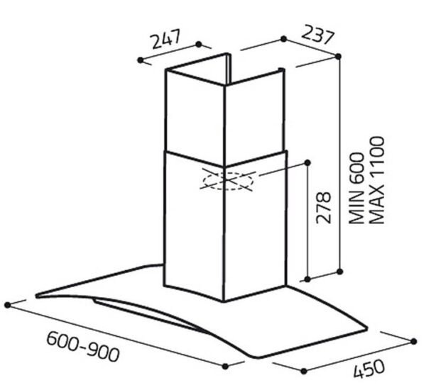 Baumatic 90cm Wall mounted Curved Glass Cooker Hood Stainless Steel Model BMECH9WGLSS-2 - Image 2