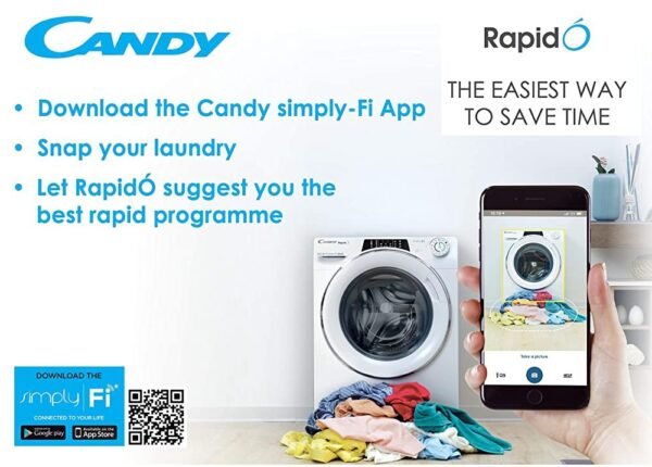 Candy 9Kg Rapido Front Load Washing Machine White Model RO1496DWHC7/1-19 | 1 Year Warranty - Image 3