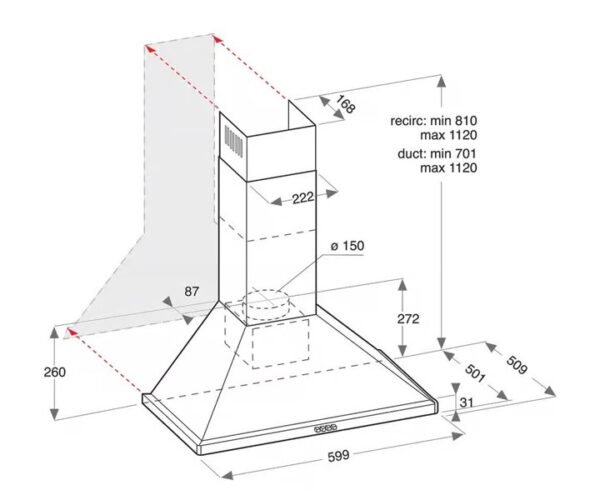 Ariston 90cm Chimney Hood Built In Stainless Steel Model- AHPN94LMX - Image 2