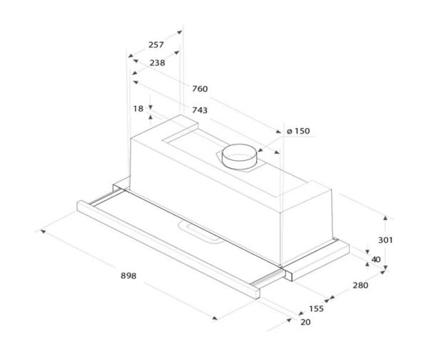 Ariston 90 cm Built In Telescopic Chimney Hood Inox Colour Model– AH90CLMIX - Image 2