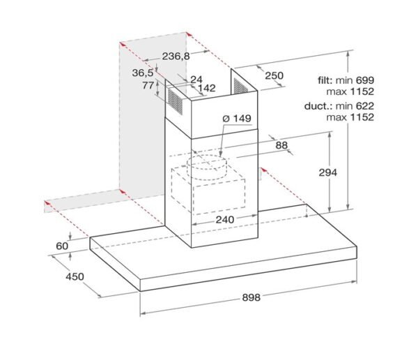 Ariston Built in 90cm Chimney Hood Telescopic Wall mounted Mechanical Control Metallic Inox Model- AHBS9-3FLLX - Image 3