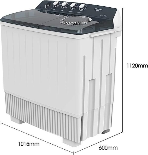 Hisense 20 Kg Twin Tub Semi Automatic Washing Machine Color White Model – WSBE201 – 1 Year Full Warranty. - Image 3