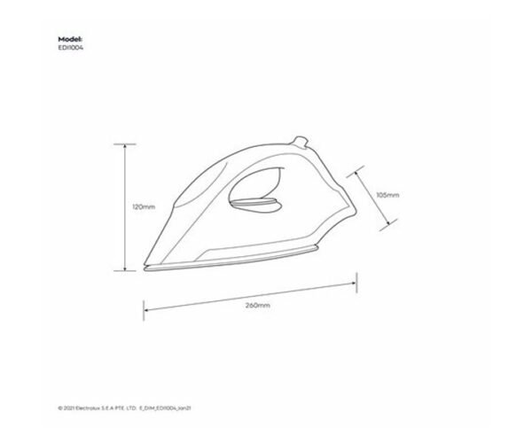 Electrolux Dry Iron Non Stick Ceramic Plate Mechanical Knob 1300w Red Model-EDI1004 - Image 3