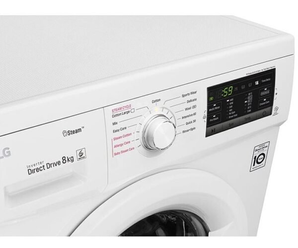 LG Front Load Washing Machine 8 Kg Steam Inverter Direct Drive 1400 RPM White Color Model-FH4G7TDY0 - Image 4