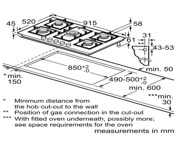 Bosch Series 6 | Gas Hob 90 cm 5 Burners Black Model- PPQ9A6B90 | 1 Year Brand Warranty. - Image 5