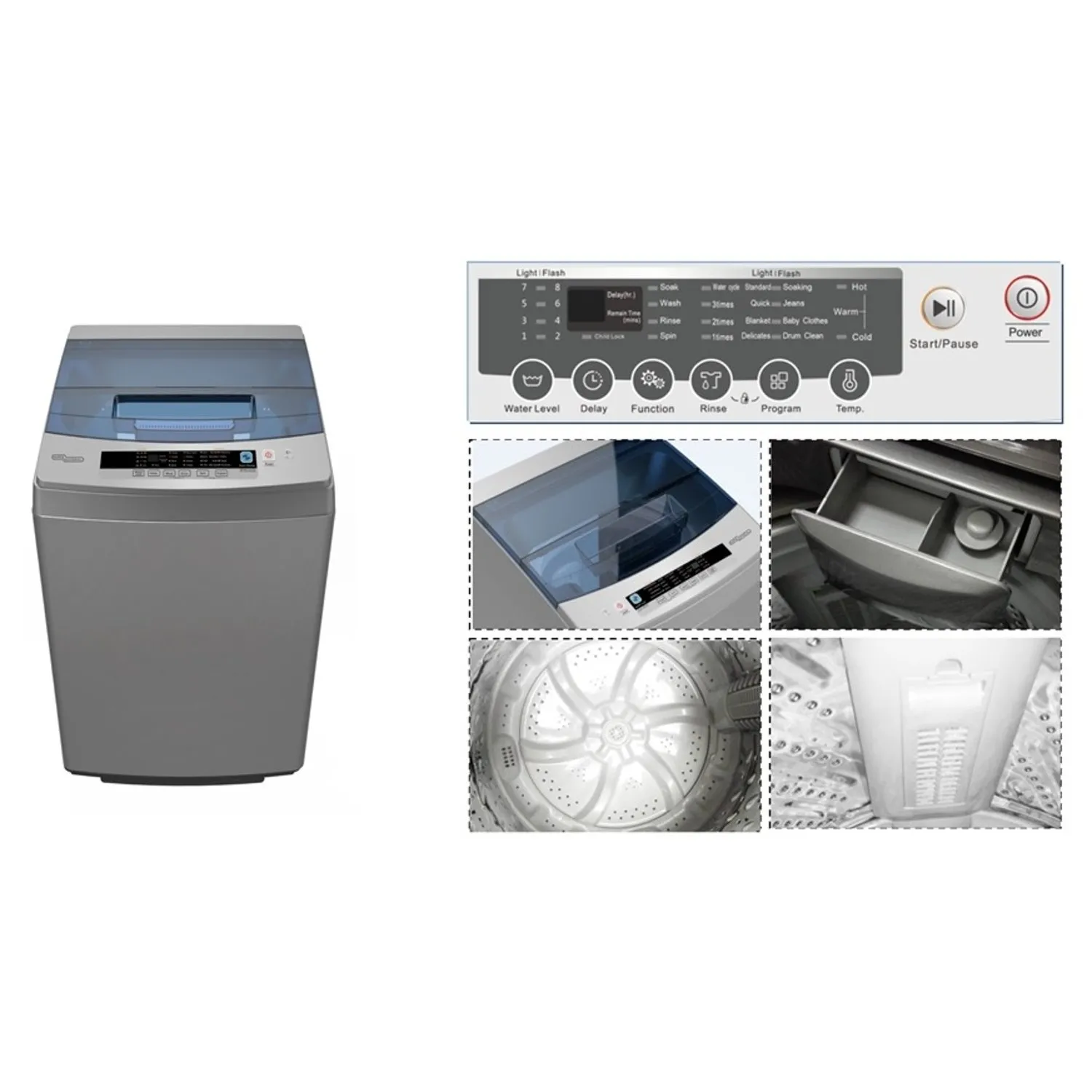 Super General 7 Kg Top Load Fully Automatic Top-Loading Washing Machine 8 Programs 680 RPM With Child-Lock LED Display Grey Model – SGW721 - Image 2