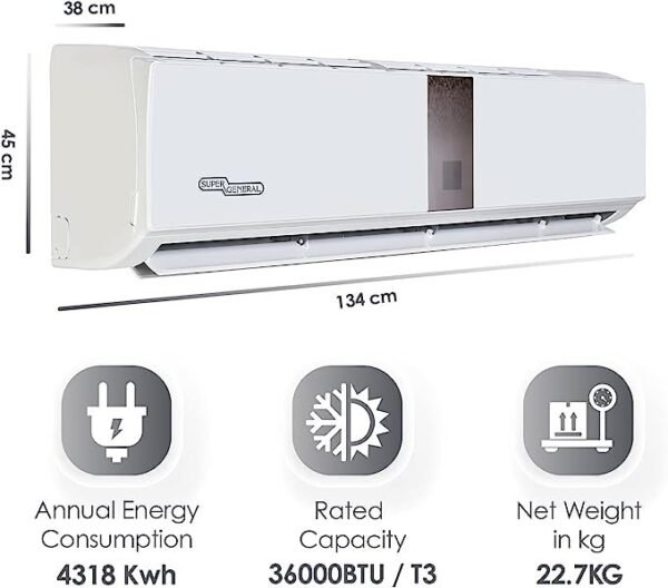 Super General 3 Ton Split Air Conditioner Rotary Compressor Model SGS370HE | 1 Year Full 5 Year Compressor Warranty. - Image 4