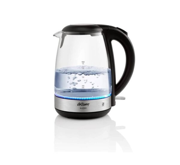 Arzum 1.7 Litres Glassy Kettle With Blue LED Indicator Light Black Model-AR3071