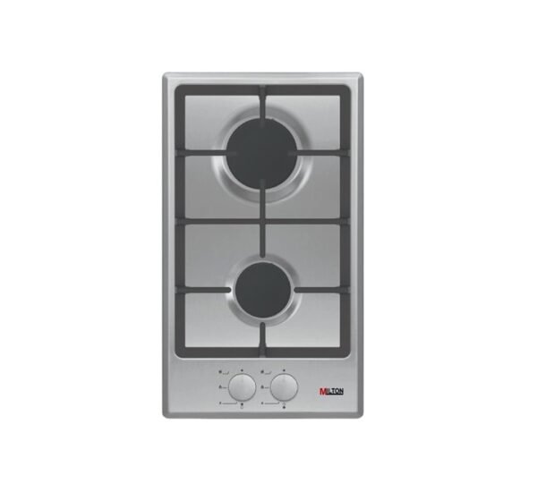 Milton 2 Burner Built In Stainless Steel Gas Hob With Auto ignition, Euro Pool Burners, Cost-iron Pan Support, Inox Capped Knobs, Silver Color Size (51 x 29) cm Model MHG303SS