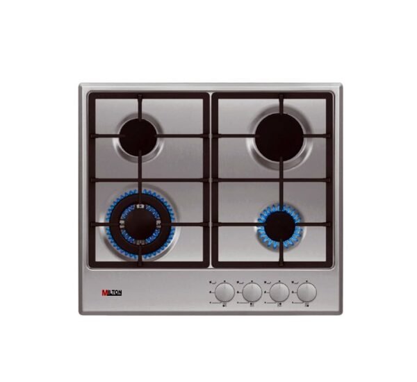 Milton 4 Burner Built In Stainless Steel Gas Hob With Auto ignition, Euro Pool Burners, Cost-iron Pan Support, Inox Capped Knobs, Silver Color Size (60 x 60) cm Model MHG607SS