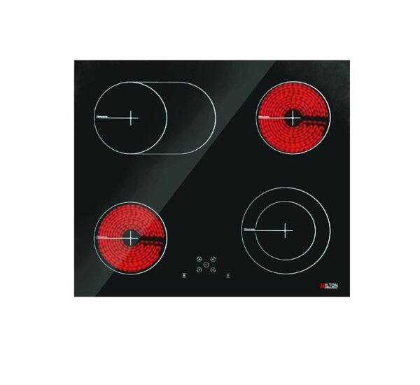 Milton 4 Burners Built-in Hob Ceramic Electric Vitro Glass, 4 High-Light Cook Zone, Front Touch Control Panel, Size ( 60 x 60 ) cm Black Color Model MHV606B