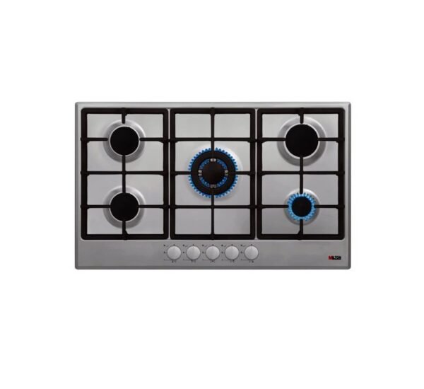 Milton 5 Burner Built In Stainless Steel Gas Hob With Auto ignition, Euro Pool Burners, Cost-iron Pan Support, Inox Capped Knobs, Silver 90 x 60cm Model - MHG907SS -1 Year Warranty.