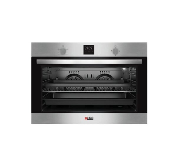 Milton Built-in Gas Oven Stainless Steel Digital Control Panel Double-Black Glass Grill Rotisserie Automatic ignition Thermostatic Cooling Double Fan Size 90 x 60 cm Model MOG902S 1 Year Warranty.