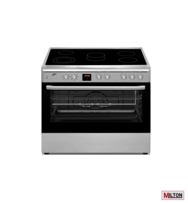 Milton Freestanding Electric Ceramic Cooker Vitro Stainless Steel With Electric Oven With Cooling Fan & LED Digital Timer Silver Size 90 x 60 x 85 cm Model - FS9060VCTS -1 Years Brand Warranty.