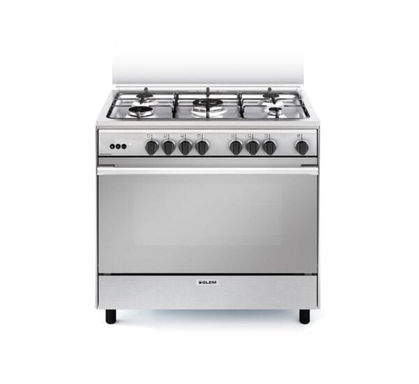 Glemgas Gas Cooker 90 X 60 Cm, 5 Burner Stainless Steel Model-UN9612GI/FSG | 1 Year Warranty