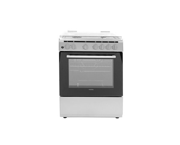 Vestel F66G40X Freestanding Gas-Cooker 4-Burner Full-Safety, Stainless-Steel Cooker, Gas Oven with Rotisserie, Automatic Ignition, Silver, 60 x 60 x 85 cm Made in Turkey