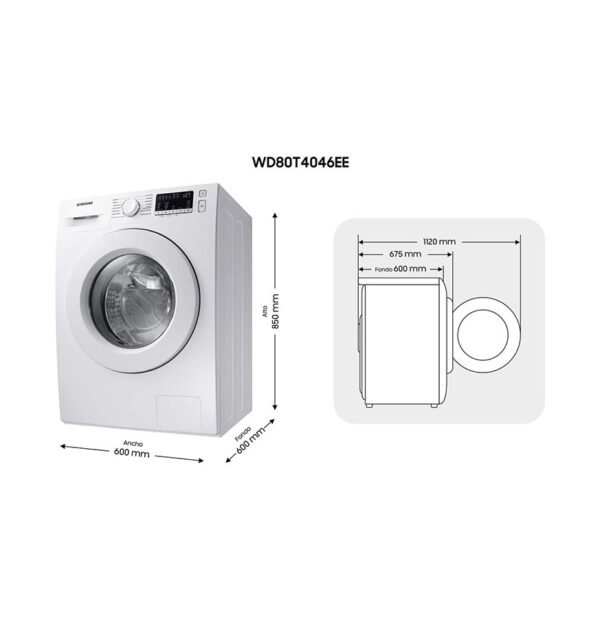 Samsung 8/6 KG Washer & Dryer Front Load Air Wash Drum Clean Bubble Soak White Model- WD80T4046EE/GU - Image 3