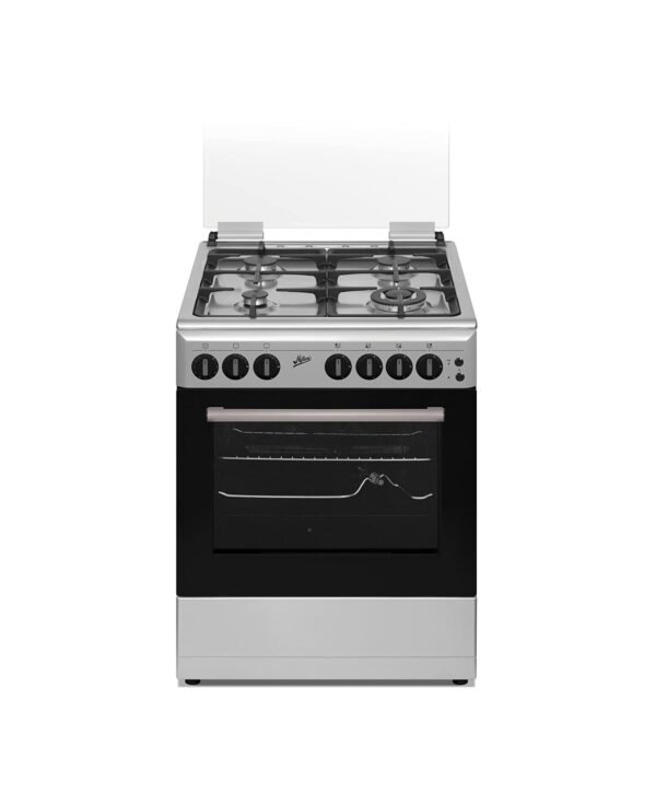 Milton Freestanding Gas Cooker 4 Burner Full Safety Stainless Steel Gas Oven With Fan Oven & Rotisserie Automatic Ignition Silver Size 60 x 60 x 85 cm Model - FS6060GTS
