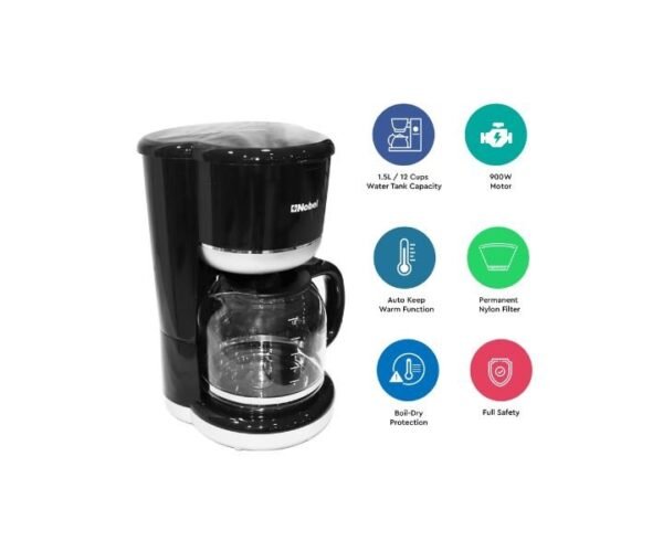 Nobel 1.5 liters Coffee Machine Color Black Model-NCM10 | 1 Year Warranty. - Image 2