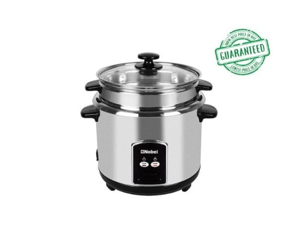 Nobel 2.8 Litres Rice Cooker Tempered Glass Lid Stainless Steel Silver Model-NRC280S | 1 Year Warranty.