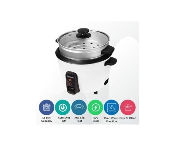 Nobel 1.5 Liters Rice Cooker Tempered Glass Lid White Model-NRC150 | 1 Year Warranty. - Image 3