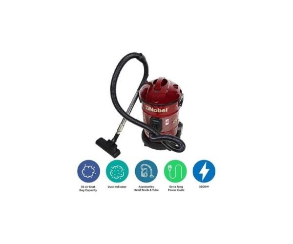 NOBEL 25 Liters Vaccum Cleaner Drum Type 2000 W Red Model-NVC2525  | 1 Year Warranty. - Image 2