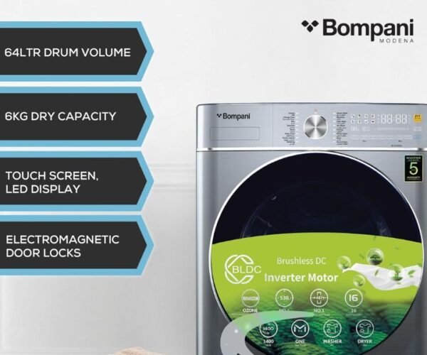 Bompani Free Standing Washer Cum Dryer 9/6Kg Wash and Drying Stainless Steel Model-BI1070SSN - Image 4