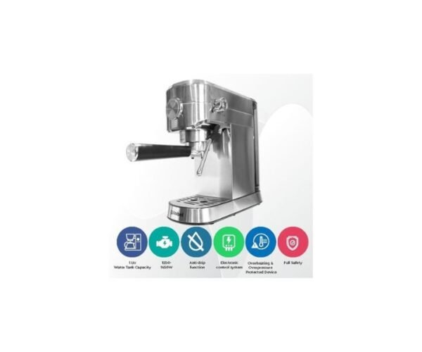 Nobel 1.0L Coffee Machine 15-Bar Professional Pressure Silver Color Model-NCM15 | 1 Year Warranty. - Image 3