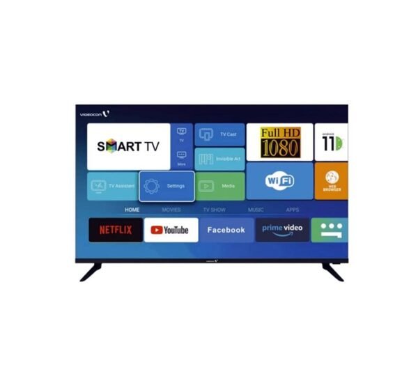 Videocon 43 Inch TV Full HD Smart Android 11 Google Play Netflix YouTube Shahid Built in Bluetooth & WiFi Black Model AAEE43DM1100D1 1 Years Full Warranty.