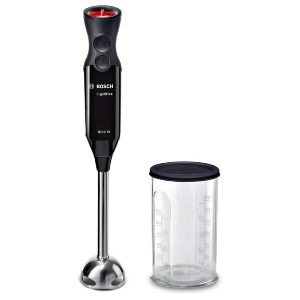 Bosch Hand Blender ErgoMixx 1000W Mixer Stand and Measuring Cup, 4 Blades, Lightweight Housing, 12 Levels Plus Turbo Level, Easy Cleaning, Black Model-MS6CB6110 | 1 Year Brand Warranty.
