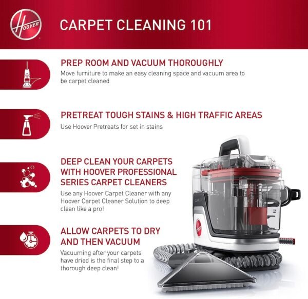 Hoover CleanSlate Pet Carpet Cleaner Portable White Model FH14050 | 1 Year Full Warranty - Image 2