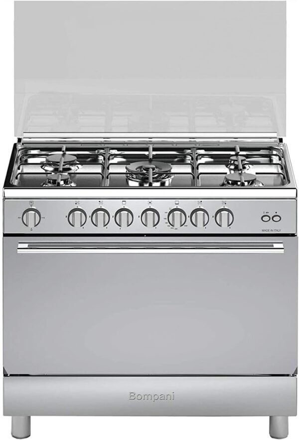 Bompani 90X60cm Free Standing Gas Cooker 5 Gas Burners, Stainless Steel Model ESSENTIAL90GG5TCIXFAN