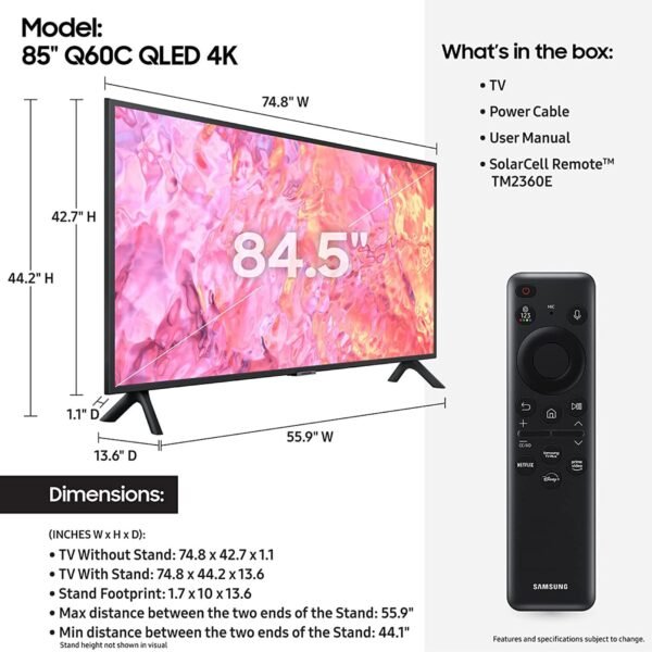 SAMSUNG 85 Inch QLED 4K Smart TV Q60C Series Quantum HDR, Dual LED Wifi Black (2023-24) Model-QA85Q60CAUXZN - Image 6