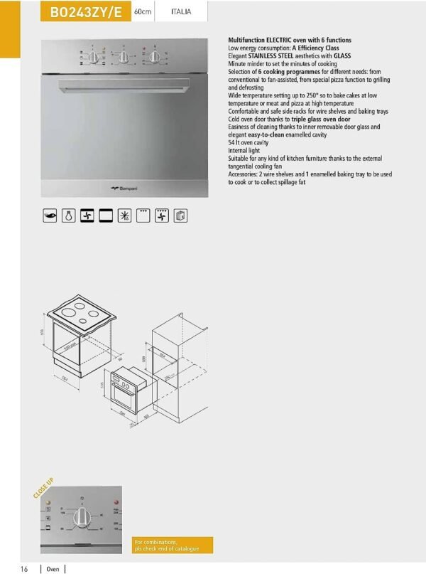 Bompani Built-In Electric Multifunction Oven 60X60cm Stainless Steel Model-BO243ZYE - Image 3