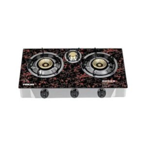 NIKAI 3 Burner glass finish Gas Stove Stainless Steel Black Model NG9093GSF | 1 Year Warranty