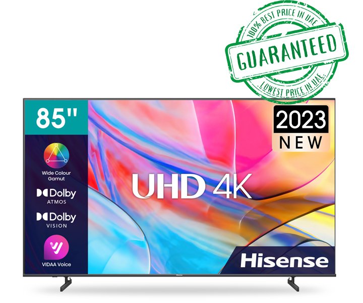 Hisense 85 Inch UHD 4K LED Smart VIDDA TV Black Model 85A7K | 1 Year Full Warranty