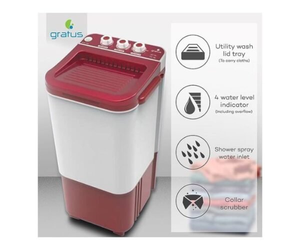 Gratus 7 Kg Washing Machine Single Tub Color Dark Maroon Model-GWST70-DM | 1 Year Brand Warranty.