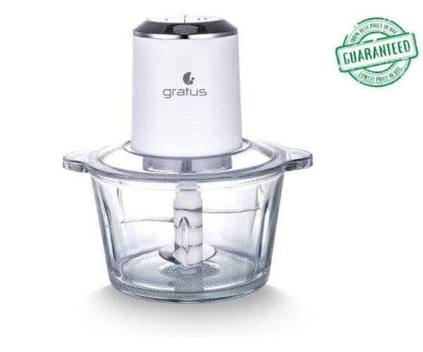 Gratus 2 Litres Hand Chopper With 2 Speed Control, Glass Bowl, Stainless Steel Blades X 4, White Model-GCP2621FEC | 1 Year Brand Warranty.