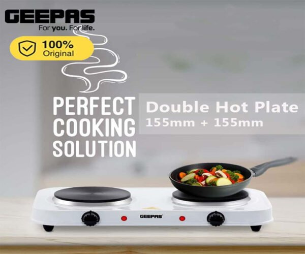 Geepas Electric Double Hot Plate with Auto-Thermostat 2000W White/Black Model GHP32014 | 1 Year Full Warranty - Image 2