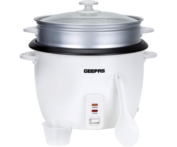 Geepas 2.8 L Automatic Rice Cooker 1000W White/Black Model GRC4327 | 1 Year Full Warranty