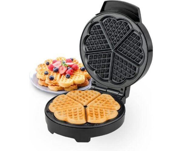 Geepas 5 Slice Heart Waffle Maker 1000W Silver & Black Model GWM36538 | 1 Year Full Warranty