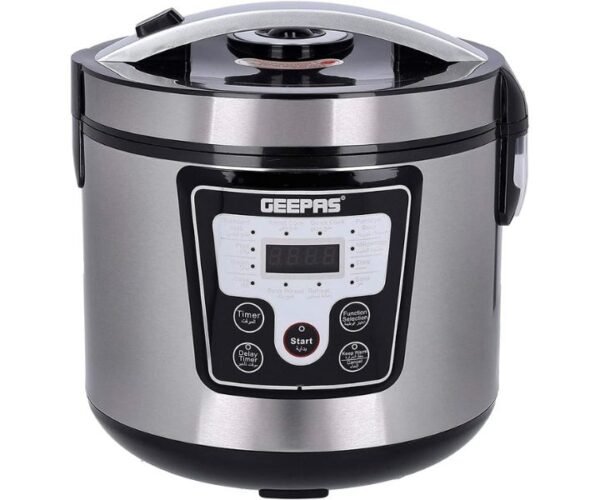 Geepas 1.8L 12 in 1 Electric Pressure Cooker Steamer 700W Black/Silver Model GMC35031 | 1 Year Full Warranty