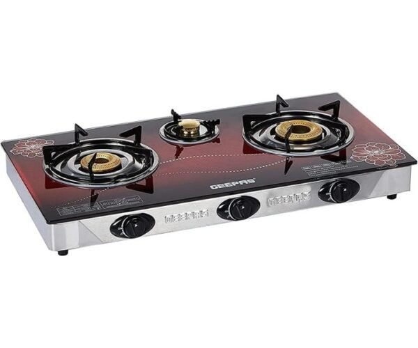 Geepas Triple Burner Gas Cooker with Tempered Glass Top Model GK6759 | 1 Year Full Warranty