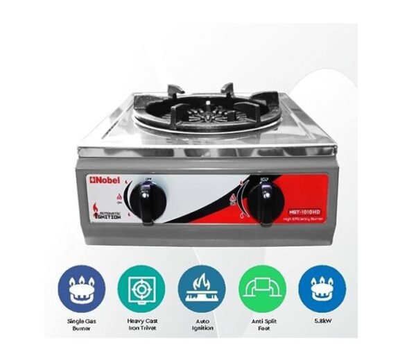 Nobel Single Burner Gas Stove Stainless Steel Auto Ignition Silver Model-NGT1010HD | 1 Year Warranty. - Image 2