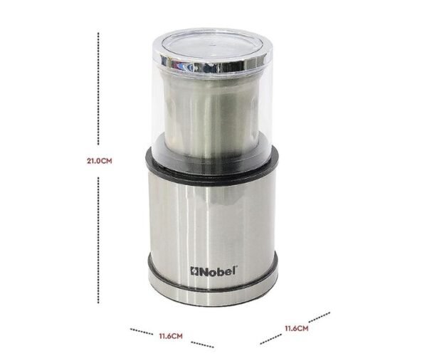 Nobel Coffee Grinder 1 PC With Removable Stainless Steel Jar 200W Silver Model-NB805 | 1 Year Warranty. - Image 2