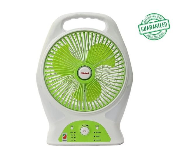 NOBEL 8 Inch Rechargeable Fan With Led Light 9 Speed Green Model-NBF87R | 1 Year Warranty.