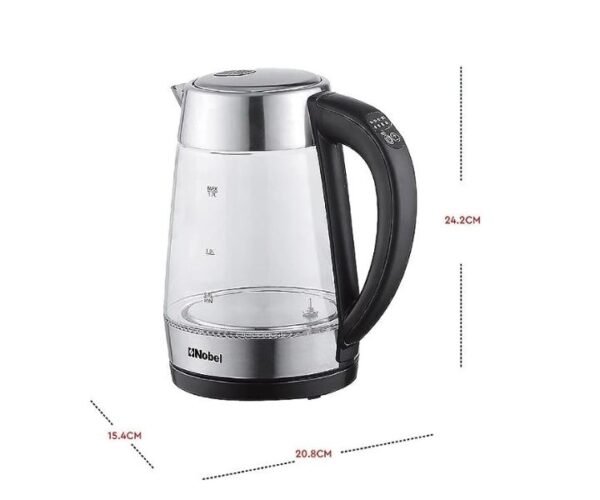 Nobel 1.7 Litres Glass Kettle With Automatic One Button Cover Starter LED Light 2200 W  Black Model-NK175DG | 1 Year Warranty. - Image 3