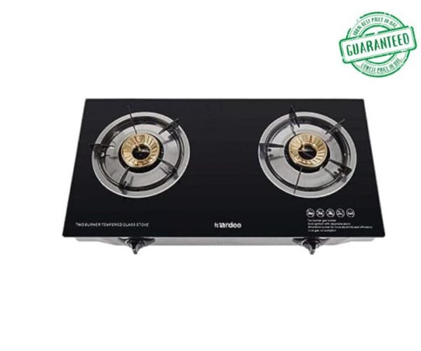 Aardee 2 Burner Glass Gas Stove With FFD Black Model-ARGS-2GBFFD | 1 Year Brand Warranty.